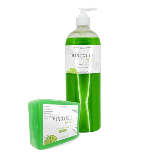 Minoxidil 5% + Bergamot for Beard and Hair | Unisex Kit with Soap and Shampoo 1 Liter